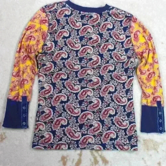 SUNDANCE Thermal Paisley Quarter Sleeve Velvet Detail Button Cuff Women Pet Med - Picture 9 of 9